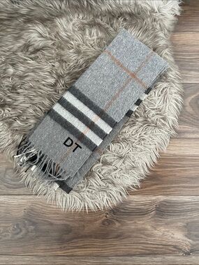 Burberry Grey and Black Check Cashmere Scarf